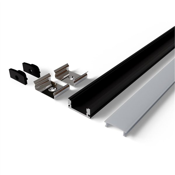 Avide Alu Profile "U" 17.4x7mm Normal Black with White opal cover 1m, "kit"