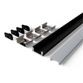 Avide Alu Profile "U" 17.4x7mm Normal Black with White opal cover 2m, "kit"