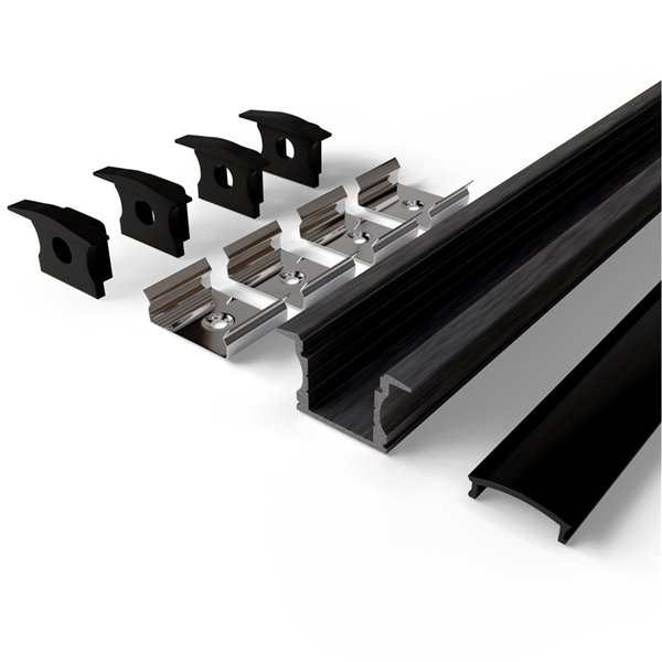 Avide Alu Profiili "U" 24x14.2mm Upotettava Musta Mustalla Suojuksella 2m, "sarja"