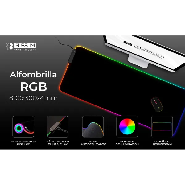 Mouse Mat Subblim SUBMP-02RGB01 Black Multicolour