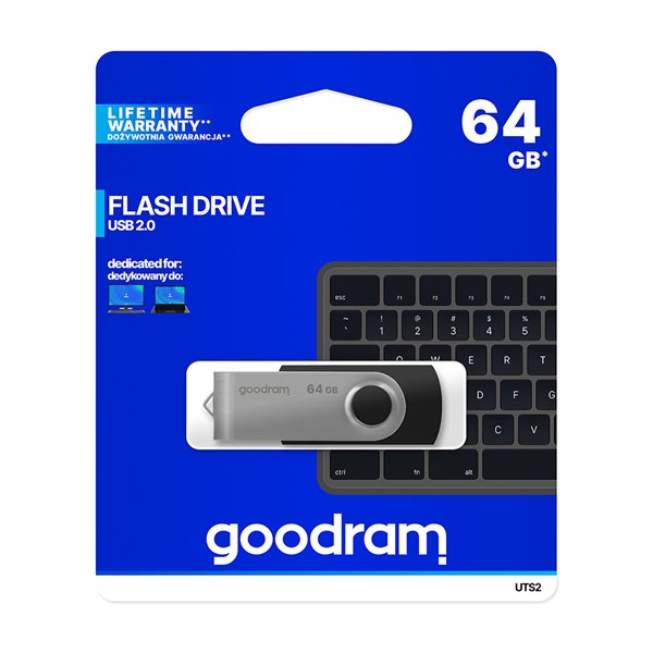 Atmintukas GoodRam UTS2 USB 2.0 Juoda Sidabras 64 GB (1 vnt.)