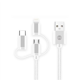 „Forever 3in1“ laidas USB - „Lightning“ + USB-C + microUSB 1,0 m 1,5A baltas