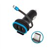 Forever CC-02 automašīnas lādētājs 2x USB 3A melns ar USB-C kabeli 0,2 m