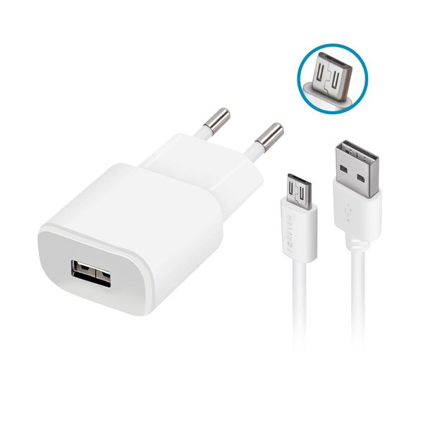 Зарядное устройство Forever TC-01 1x USB 2A белое + кабель microUSB