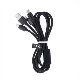 Maxlife 3in1 kabelis USB - Lightning + USB-C + microUSB 1,0 m 2,1A melns neilons