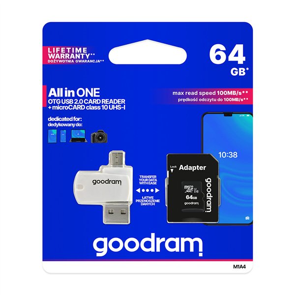 Mikro SD Atmiņas karte ar Adapteri GoodRam M1A4 All in One 64 GB 64 GB