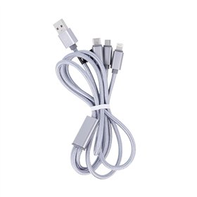 Maxlife 3in1 kabelis USB - Lightning + USB-C + microUSB 1,0 m 2,1A pelēks neilons