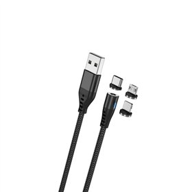 Maxlife MXUC-02 magnetic cable USB - Lightning + USB-C + microUSB 1,0 m 2A black nylon