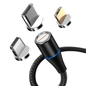 „Maxlife MXUC-03“ magnetinis laidas USB - „Lightning“ + USB-C + microUSB 1,0 m 3A juodas nailonas