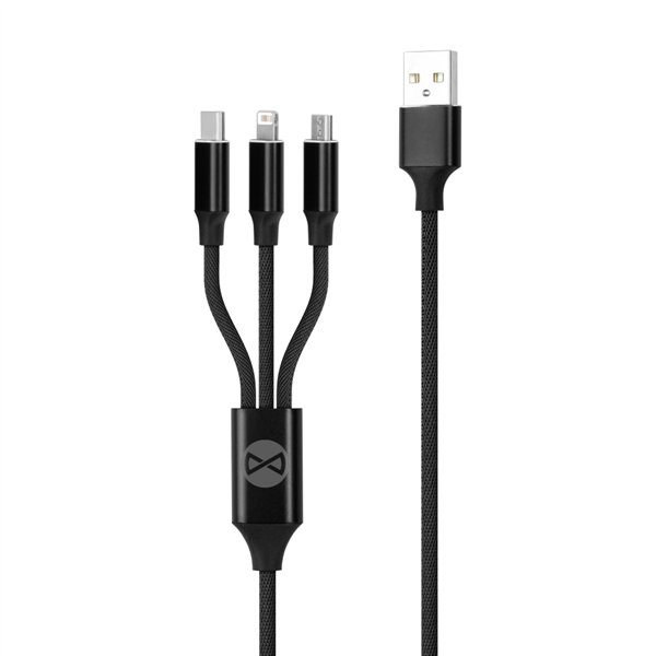 „Forever 3in1“ laidas USB - „Lightning“ + USB-C + microUSB 1,2 m 2A juodas