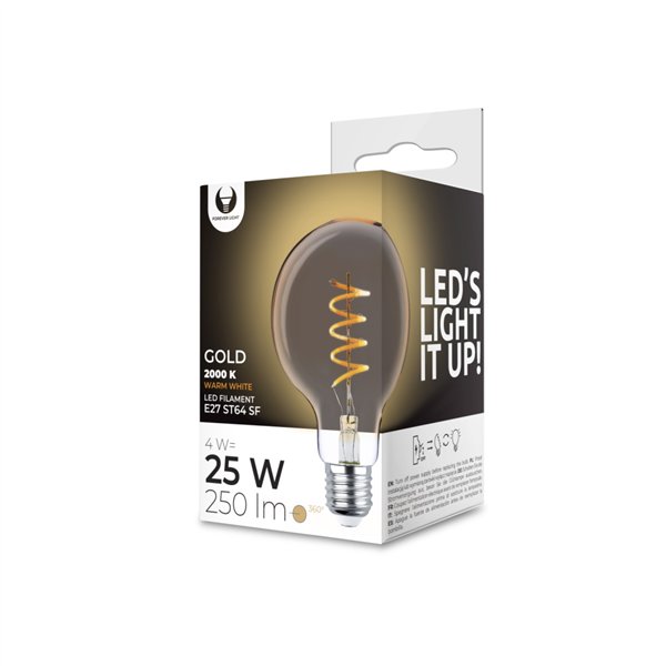 LED spuldze ar kvēldiegu E27 G95 4W 230V 2000K 250lm SF zelta Forever Light