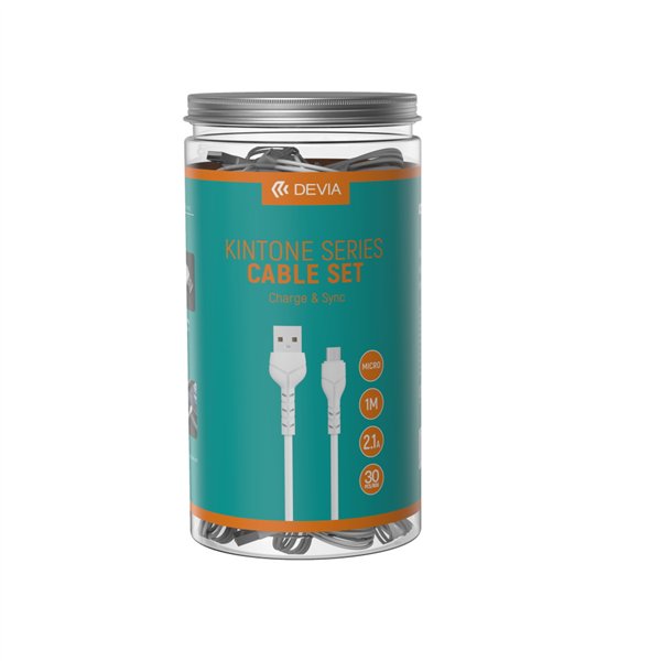 Кабель Devia Kintone V2 EC205 USB - MicroUSB 1,0 м 2,1A белый комплект 30 шт.