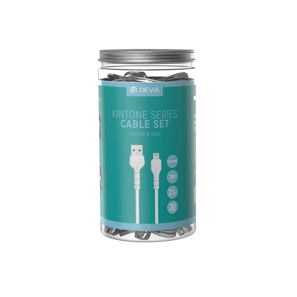 Devia Kintone V2 EC406 USB - Lightning -kaapeli 1,0 m 2,1A valkoinen 30 kpl setti
