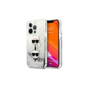 Karl Lagerfeld dėklas, skirtas iPhone 13 Pro / 13 6,1 colio, KLHCP13LKICGLS, kietas sidabrinis dėklas su skystais blizgučiais ir
