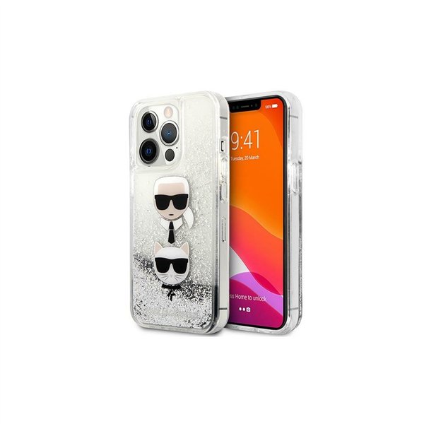 Karl Lagerfeld case for iPhone 13 Pro / 13 6,1" KLHCP13LKICGLS silver hard case Liquid Glitter Karl&Choupette Head