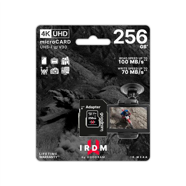 GoodRam atmiņas karte IRDM 256GB microSD UHS-I U3 V30 ar adapteri