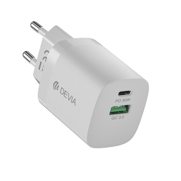 Зарядное устройство Devia Smart PD GaN 30 Вт 1x USB-C 1xUSB белый