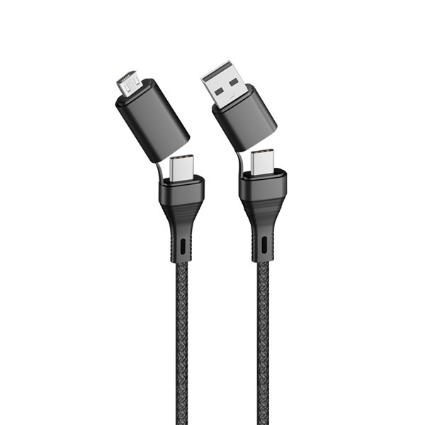 Кабель Forever CORE 4-в-1 USB + USB-C - USB-C + microUSB 1,2 м 3A черный