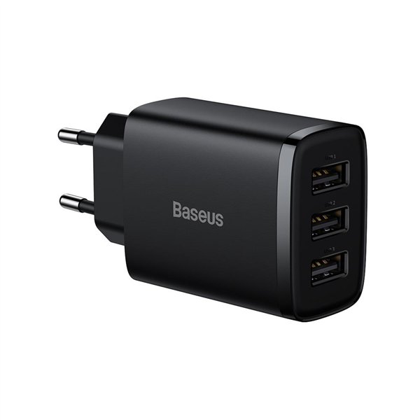 Baseus wall charger Compact 3 x USB black 17w