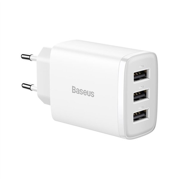 Baseus sienas lādētājs Compact 3 x USB balts 17w