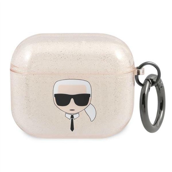 Karl Lagerfeld maciņš AirPods 3 austiņām KLA3UKHGD zelta krāsā, mirdzošs Karl's Head
