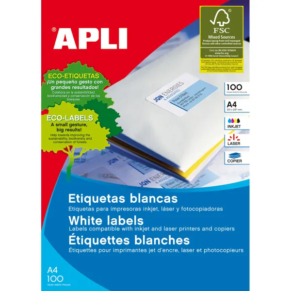 Kleepuvad sildid Apli 1279 100 Lehed 105 X 74 mm Valge