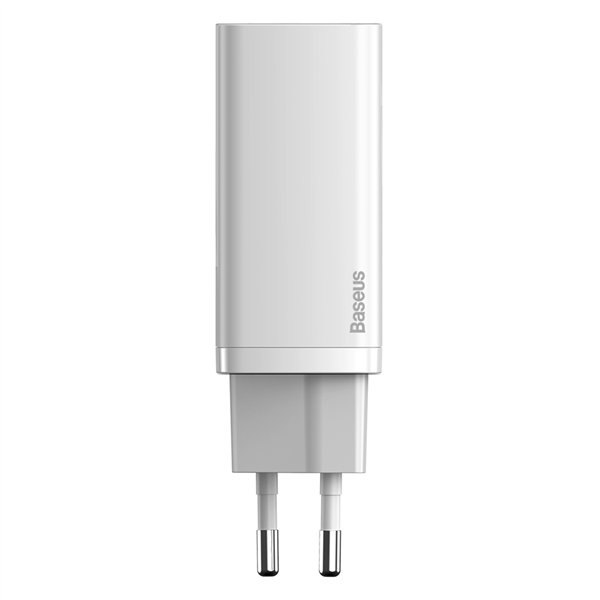 Baseus sieninis įkroviklis GaN2 Lite PD 65W 1x USB-C 1x USB baltas