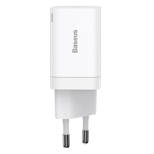 Baseus-seinälaturi Super Si PD 30W 1x USB-C 1x USB valkoinen