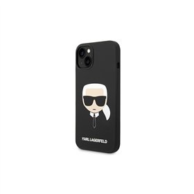 Karl Lagerfeld iPhone 14 Plus 6,7" KLHCP14MSLKHBK kietas dėklas, juodas, silikoninis Karlo galvos formos dėklas