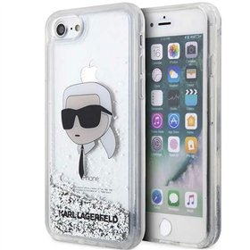 Karl Lagerfeld -suojakuori iPhone 7 / 8 / SE:lle KLHCI8LNKHCH hopeinen HC Liquid Glitter NFT Karl's Head
