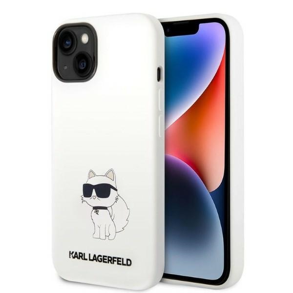 Karl Lagerfeld dėklas, skirtas iPhone 14 Pro 6,1 colio, KLHCP14LSNCHBCH, baltas HC silikoninis NFT dėklas su skylute.
