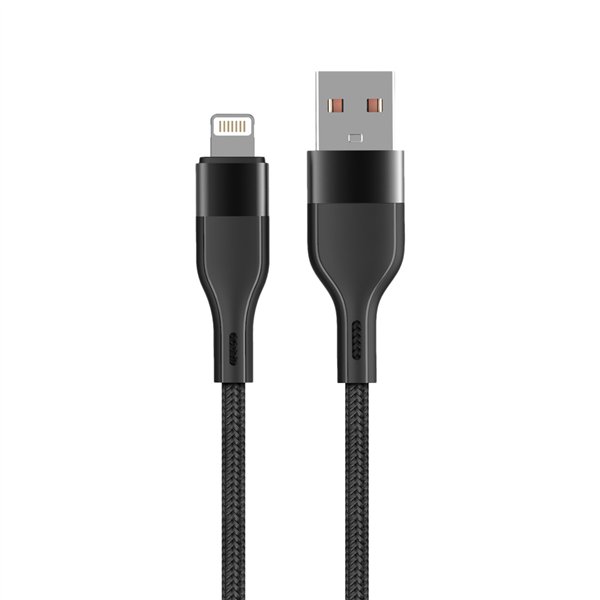 Кабель Maxlife MXUC-07 USB - Lightning 1,0 м 2,4А черный нейлон