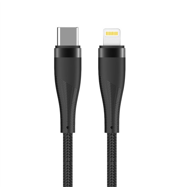 „Maxlife MXUC-08“ laidas USB-C - „Lightning“ 1,0 m 27W juodas nailonas