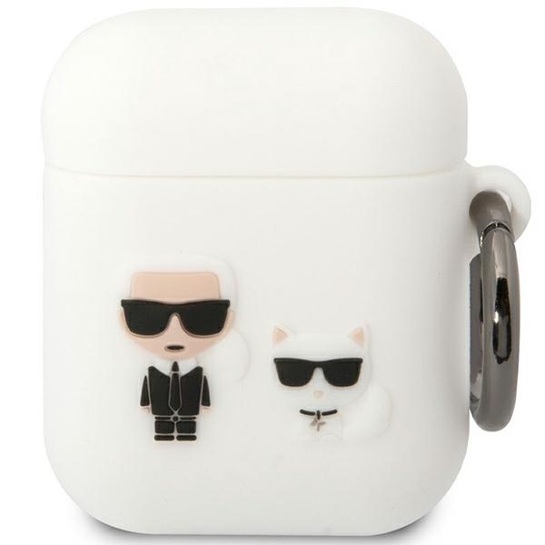 Karl Lagerfeld maciņš Airpods 1/2 austiņām KLACA2SILKCW balts silikona Karl & Choupette