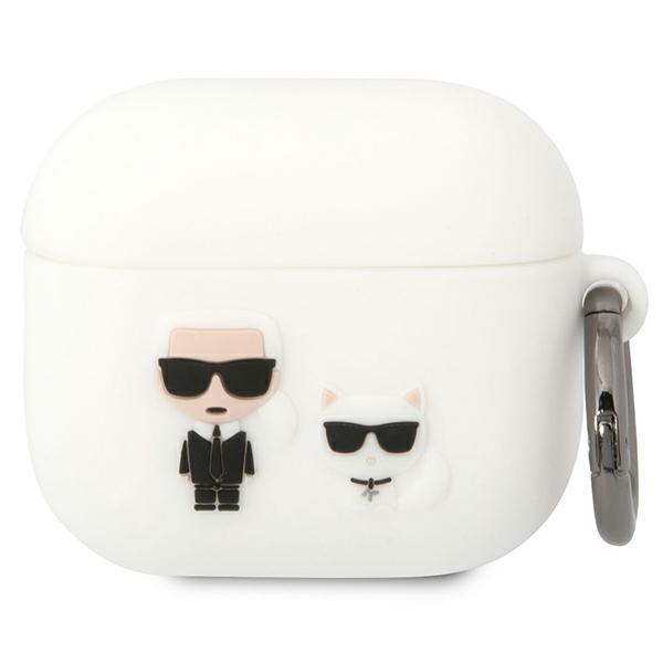 Karl Lagerfeld maciņš Airpods 3 austiņām KLACA3SILKCW balts silikona Karl & Choupette