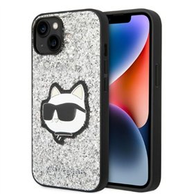Karl Lagerfeld case for iPhone 14 Plus 6,7&quot KLHCP14MG2CPS silver hardcase Glitter Choupette Patch