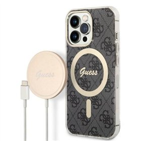 Чехол Guess + зарядное устройство для iPhone 13 Pro 6,1 дюйма GUBPP13LH4EACSK, черный, жесткий чехол 4G Print MagSafe