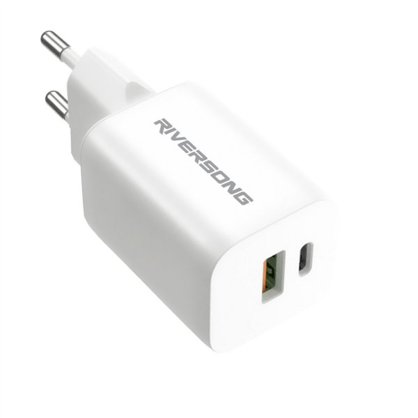 Зарядное устройство Riversong SafeKub D6 1x USB 1x USB-C 30 Вт, белое AD28