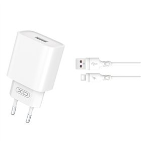 XO-seinälaturi CE02D QC 3.0 18W 1x USB valkoinen + USB-C-kaapeli