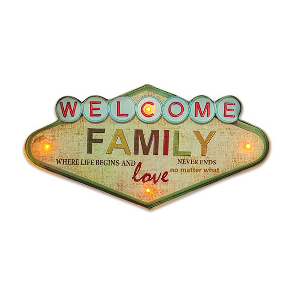 RETRO Metal Sign LED Welcome Family Forever Light