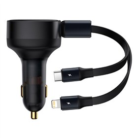 Baseus car charger Enjoyment Retractable 2w1 30W black with cable 1x USB-C 1x Lightning