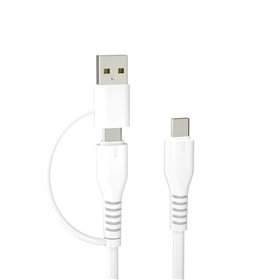 „Forever“ perdirbamas laidas 2w1 1,5m 3A USB-C - USB-C + USB-A KR2W1-00 baltas