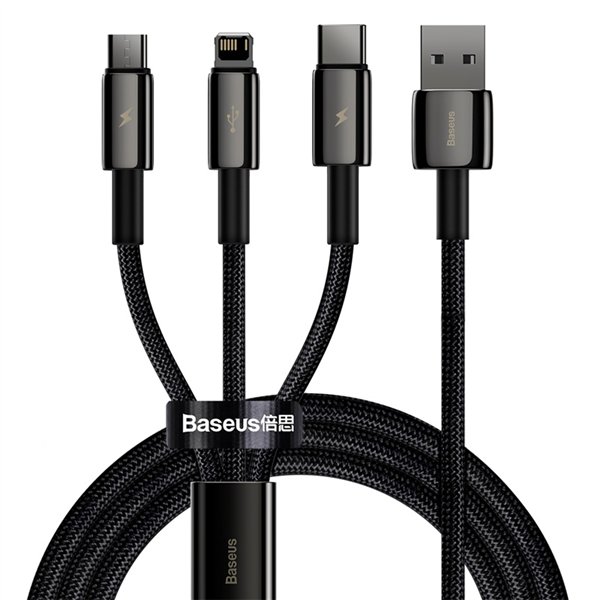 Baseus cable 3in1 Tungsten USB - micro USB + Lightning + USB-C 1,5m 3,5A black