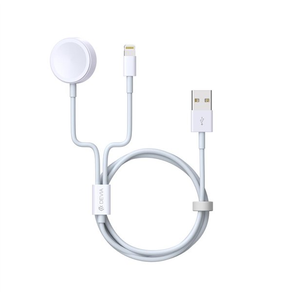Devia cable 2in1 Smart EA199 USB - Lightning white with inductive magnetic charger for Apple Watch