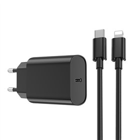 WIWU sieninis įkroviklis Wi-U001 PD 20W 1x USB-C juodas + laidas USB-C - Lightning