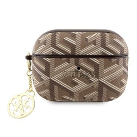 „Guess“ „AirPods Pro 2“ dėklas, skirtas „GUAP2PGCE4CW“, rudas, „Gcube Classic“, auksinis logotipas su pakabuku