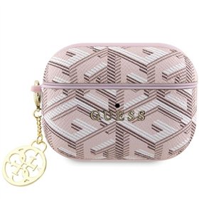 „Guess“ „AirPods Pro 2“ dėklas, skirtas „GUAP2PGCE4CP“, rožinis, „Gcube Classic“, auksinis logotipas su pakabuku