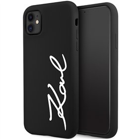 Karl Lagerfeld iPhone 11 / XR -kotelo KLHCN61SKSVGK musta kovakuori Silicone Signature -mallille