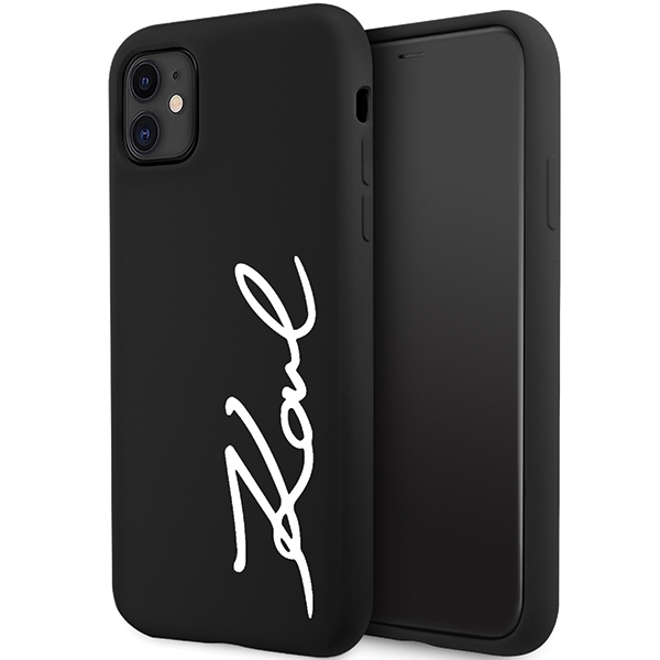 Karl Lagerfeld iPhone 11 / XR vāciņš KLHCN61SKSVGK melns cietais vāciņš Silicone Signature