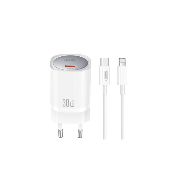 XO sieninis įkroviklis CE20 PD 30W 1x USB-C baltas + laidas USB-C - Lightning